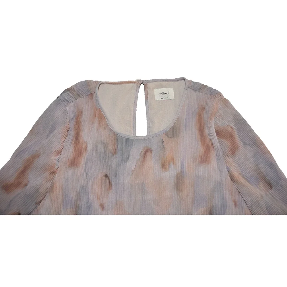 A8 NEW ARITZIA WILFRED Daydreamer Accordion Pleated Chiffon LS Mini Dress Sz S